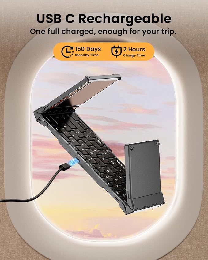ProtoArc Foldable Keyboard with Touchpad, XK01 TP Folding Portable Keyboard, Full Size Keys, Large Trackpad Bluetooth Travel Keyboards for Laptop PC Tablet - Gray
