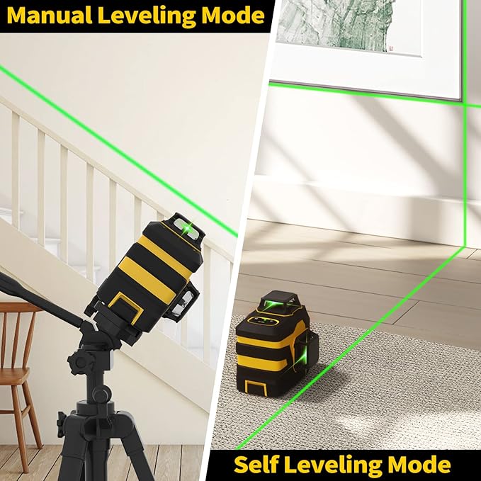 IKOVWUK Laser Level with Tripod, 3x360° Cross Line Laser for Construction and Picture Hanging, Level Tool with 5200 mAh Rechargeable Battery, Compact Adjustable 59.8-inch Tripod, Remote Control