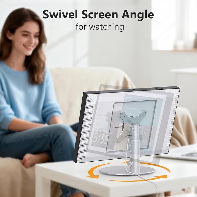 Laivli Rotating Stand for Echo Show 15 (Gen 1, Gen 2) and Show 21, Silver Aluminum Mount with Rotating Base, 4-Level Height Adjustable and Tiltable Holder, Easy Installation for Show 21/15 (Rotatable)