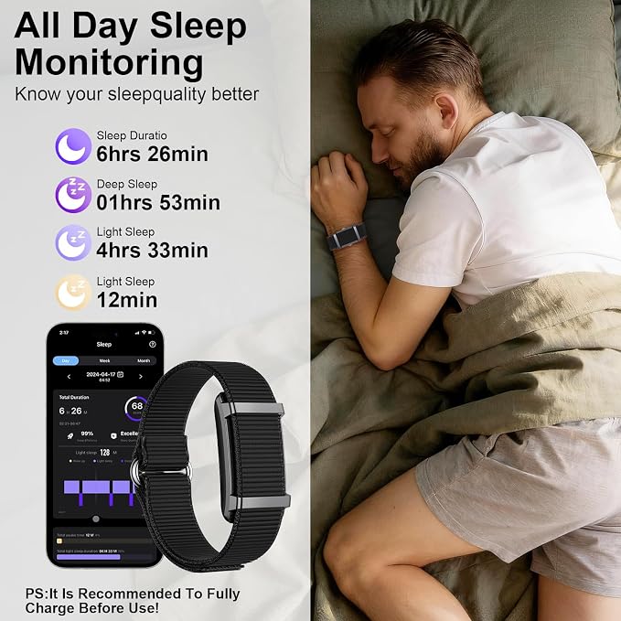 Smart Bracelet Fitness Trackers for Men Women, Smart Watch 24/7 Heart Rate Sleep Stress HRV Monitor, 170+ Sports Modes, 2 Bands, Free APP
