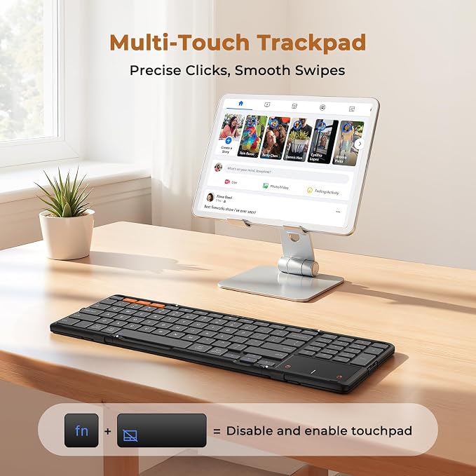 MEETION Bluetooth Foldable Keyboard with Touchpad & Numeric Keypad, Wireless Folding Keyboard, Portable Multi-Device Keyboards, Full-Size Travel Business Design for Windows Mac iOS Android iPad Tablet