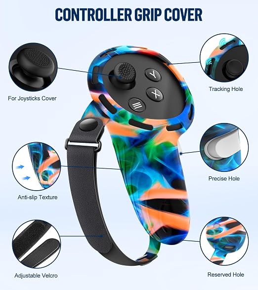 Silicone Cover Set Compatible with Meta/Oculus Quest 3 Accessories, Controller Grips, VR Shell Cover, Facial Interface Cover, Protective Lens Cover, Tempered Glass Lens Caps, Not Fit Quest 3S