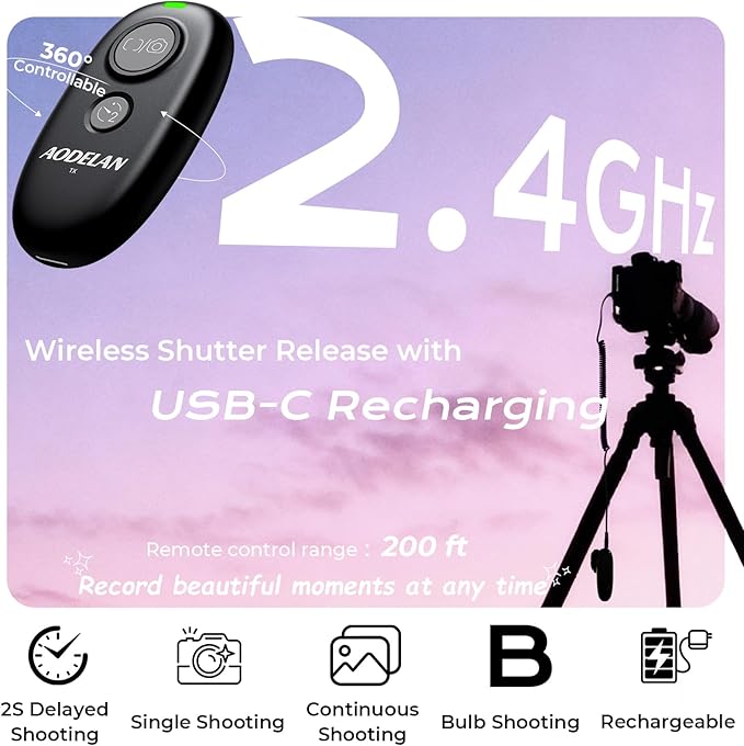 Upgraded Rechargeable Wireless Camera Remote Control Shutter Release for Canon EOS RP, R6 Mark II, Rebel T7, T6,T5, T3, SL2,5D Mark II,5D Mark III,5d Mark iv,6D Mark II, 7d Mark II,7D Series,5D Series