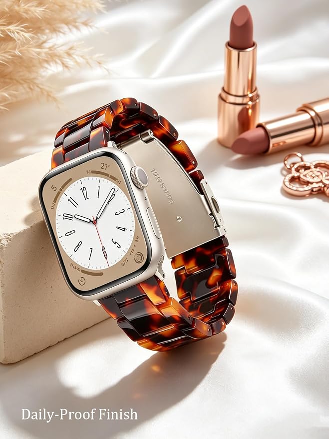 V-MORO Resin Bands Compatible with Apple Watch Series 11/10/9/8/7 Band Lightweight Tortoise Fashion Bracelet Strap Replacement for iwatch Series SE/6/5/4/3/2/1 Women Men 42mm/41mm/40mm/38mm