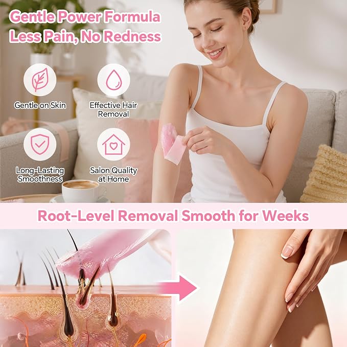 UKF Home Waxing Kit with Hard Wax Beans Complete Hair Removal System with Electric Wax Warmer, Nose & Body Applicators, Pre & Post Care Wipes Gentle Root Level Depilatory for Full Body，Purple