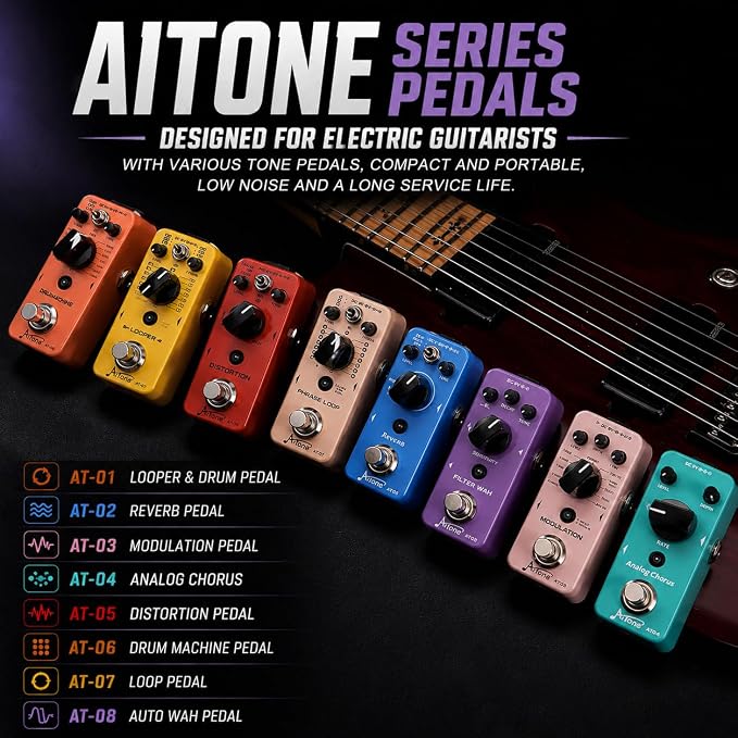 AITONE AT-02 Reverb Pedal Digital Reverb Guitar Effect Pedal with 3 Modes True Bypass for Electric Guitar
