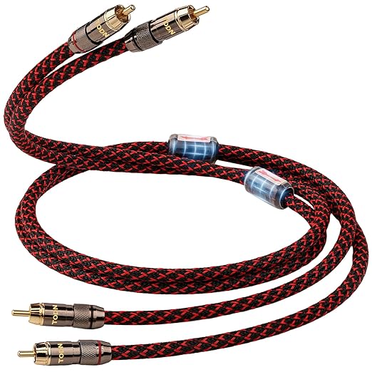 TODN 16.4ft HiFi RCA Stereo Cable Shielded Interconnect for Home Audio | 4-core-OFC, Ferrite Bead, Noise Reduction, 24K Gold-plated Plug, RCA to RCA, L/R Channel, for CD/Turntables/Phono/Amp/Sub