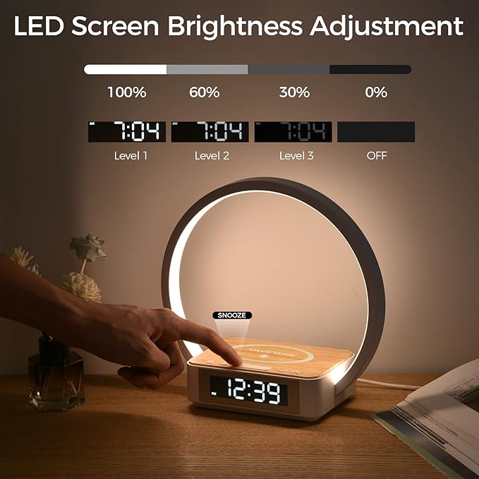 Blonbar Desk Lamp with Alarm Clock Qi Wireless Charger, Touch Lamp for bedroom 3 Light Hues, Bedside Lamp 10W Max Wireless Charging Table Lamp LED Eye-Caring Reading Nightstand Light for Living Room
