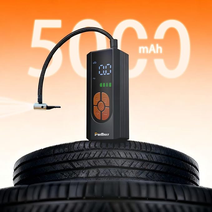 Tire Inflator Portable Air Compressor,Cordless Mini Pump,150PSI Car Tires Air Pump with Pressure Gauge,USB-C Rechargeable Electric Air Compressor for Motorcycle,Bike,Balls,LED Light,Auto Stop