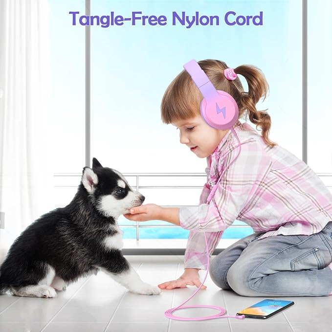 Candy Bila Kids Headphones, Wired Headphones for Kids Over Ear with Microphone, Foldable Headphone for Learning & Entertainment, Gradient Red