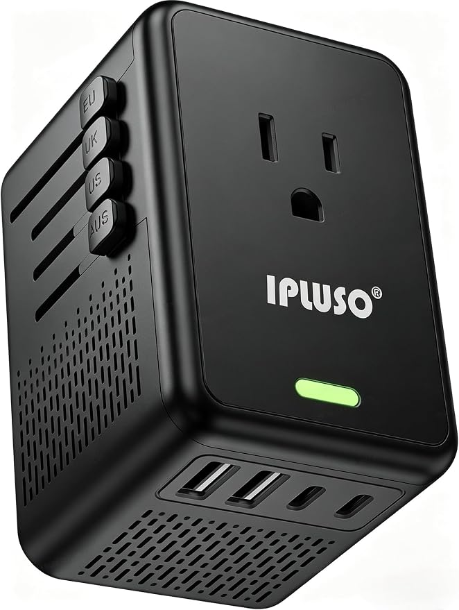 220V to 110V Voltage Converter US to Europe for Hair Dryer, Power Converter Adapter Combo with Fast Charging 2 USB A & 2 USB C, International Adapter European Travel Converter C G A I (Black)