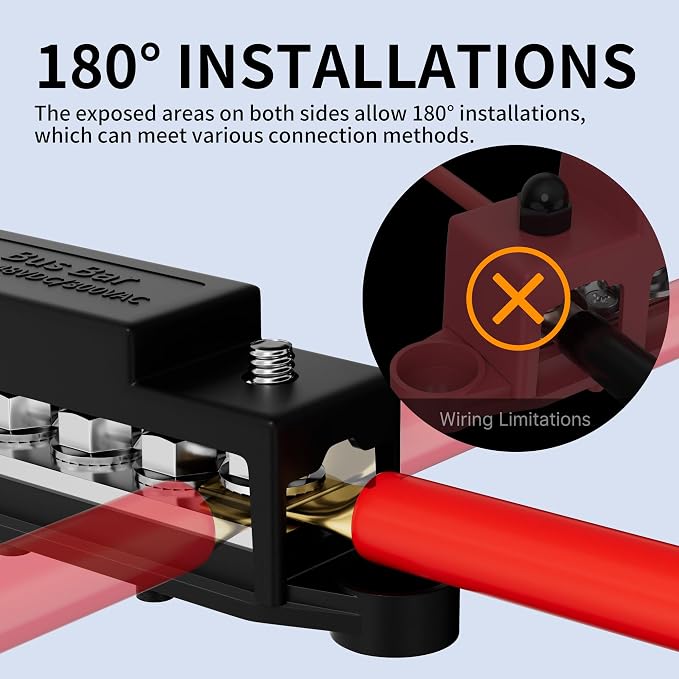 RVBOATPAT 275A Bus Bar 12V Power Distribution Block Car Audio Busbar 6 x 5/16" (M8) Terminal Stud Positive & Ground Battery Bus Bar