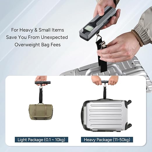Battery-Free Luggage Scale – No Batteries Needed, Portable Digital Hanging Suitcase Weight Scale for Air Travel & Checked Bags, 110lb/50kg, LCD Display, Compact Travel Accessory
