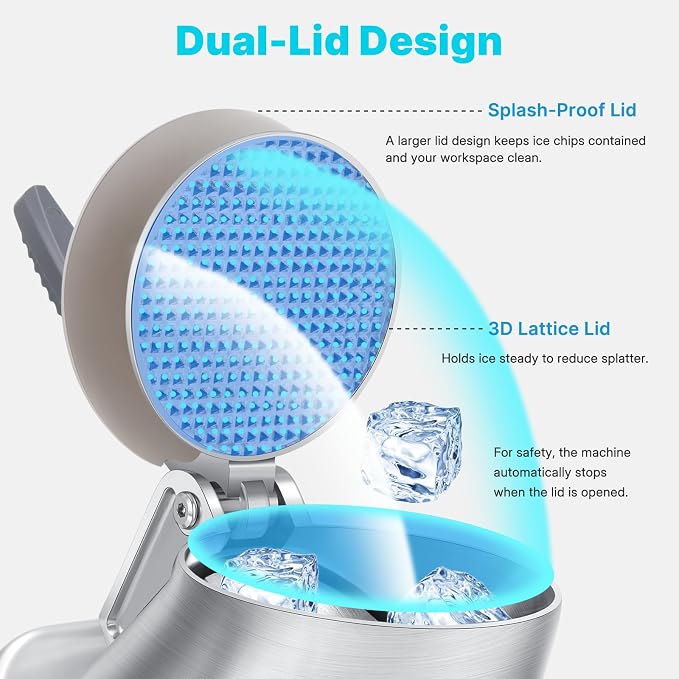 178Ibs/h Cordless Portable Ice Shaver Machine with Dual Blade, Dual Batteries &Ice Pick, 180W Battery Powered Ice Cusher Machine for Home Use &Outdoor (Backyard & Patio), Extra Blades, Silver