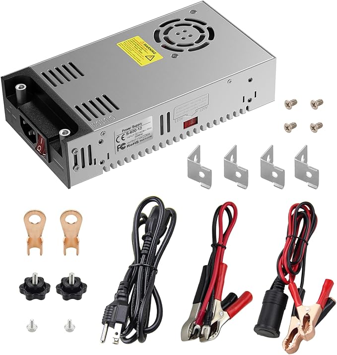 ALITOVE New Version AC to DC Converter 50A Switching 12 Volt Power Supply 110V 120V to 12V Converter Transformer 600W with Cigarette Lighter Socket for Diesel Heater LED Light 3D Printer Car Device