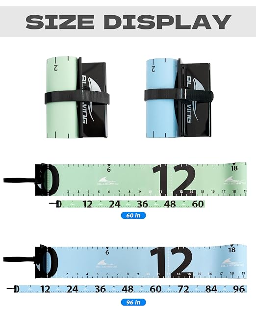 BLUEWING 96" Fishing Ruler: Portable, Roll-Up, Waterproof, Folding Fish Measuring Tape with Bump Board for Tuna, Marlin, Shark, Mahi, Swordfish, Tournament Use