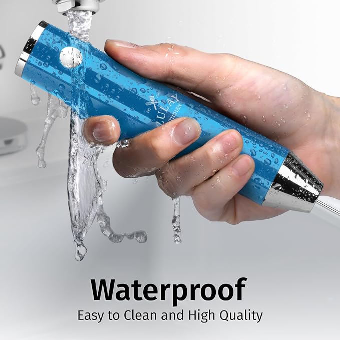 Zulay Kitchen Rechargeable Milk Frother Handheld - Frother Wand, Drink Mixer, Electric Whisk Frother, for Cappuccinos, Matcha & Protein Powder - Lux 4 Whisk 2 Speed Waterproof 2000mAh Metallic Blue
