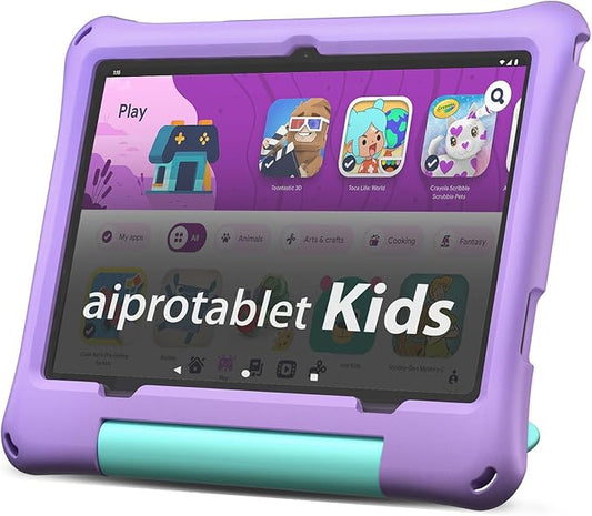 aiprotablet Kids Tablet, Android 16 Tablet for Kids 10 inch Octa-Core with Case, 24GB RAM 64GB ROM 2TB TF Card Expandable for Toddler Children, Parental Control, Dual Camera, BT, WiFi, Gift (Purple)