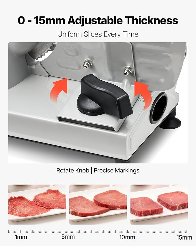 VEVOR Meat Slicer, 6.7" Electric Deli Slicer Machine with 2 SUS420 Blades, 0-0.6 inch Adjustable Thickness, 150W Home Food-Slicer for Meat, Ham, Baguett, Steak, ETL Approved