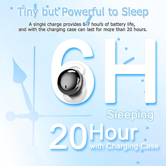 Side Sleeper Earbuds, Mini Earbuds for Sleeping, Invisible Wireless Headphones, Fast Charging Case, No Beep & Comfortable to Sleeping (Black)