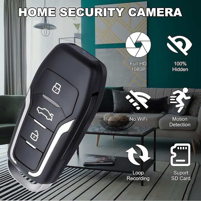 LXKFA 1080P HD Mini Video Recorder, Key Fob Design with Motion Detection, 64GB Storage & USB Cable for Home Monitoring