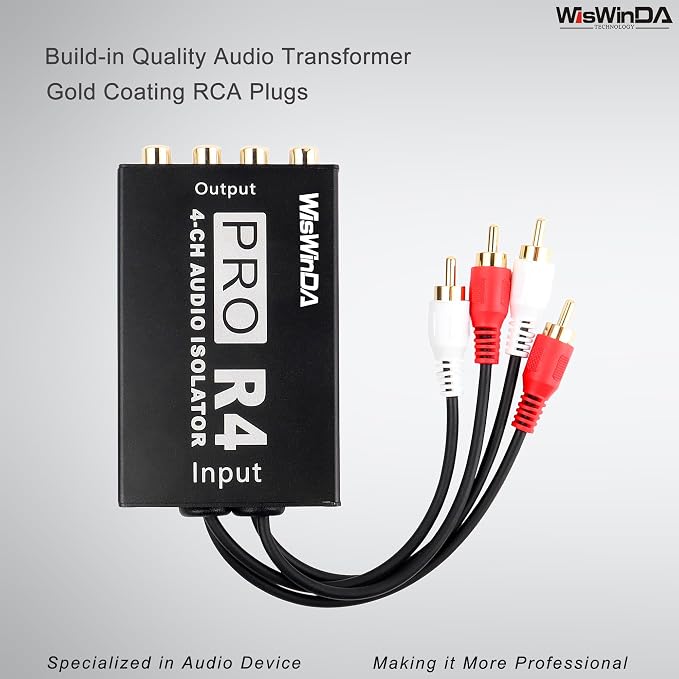 Pro 4Channels RCA Noise Filter Hum Eliminator Ground Loop Isolator (No Affect Bass) Quality Isolator for HiFi Stereo Home Theater Car Audio Player (Pro X4 4Channels RCA Ground Loop Isolator)