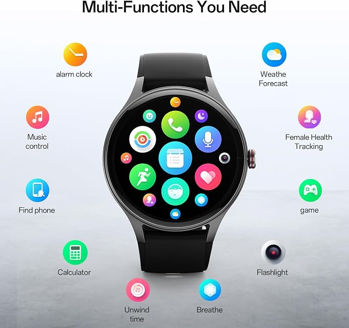 Woneligo Smart Watch,1.57inch AMOLED Touchscreen Fitness Watch for iPhone & Android,Heart Rate/Sp02/Sleep Monitor,110+ Sport Modes IP68 Waterproof Bluetooth Calls,2 Bands (Black, 1.27)