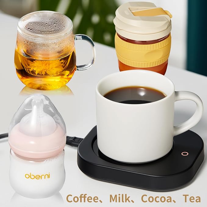 DOPUDO Glass Tea Cup with Infuser and Lid, 17.6oz/520ml Large Borosilicate Teacup & Coffee Mug Warmer with Auto Shut Off, 3 Temperature Settings