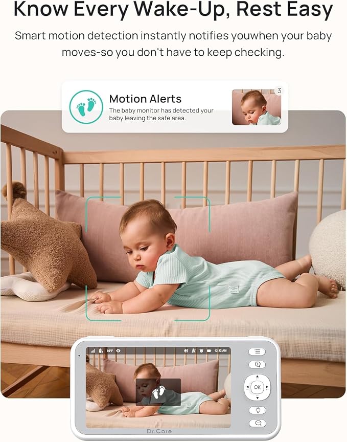 Dr.Care LumiView Smart WiFi Baby Monitor with 2 Cameras - 5" 1080P FHD & 2K Camera App Control, Privacy Mode, 5000mAh Removable Battery, Cry & Motion Alerts, HD Night Vision, Multi-User,1279ft Rang