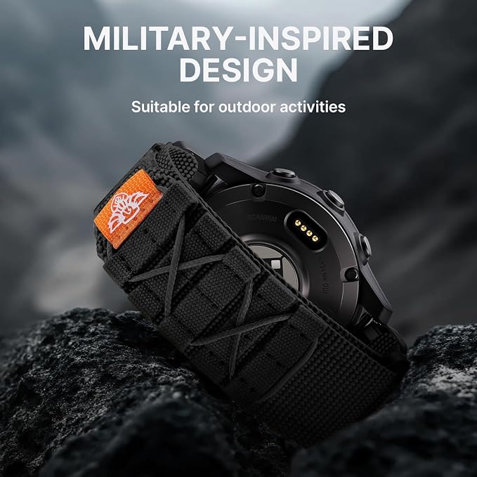 Bandletic Compatible with Garmin Fenix 8 47mm 7 6 Pro 5 Plus Watch Band, Rugged Tactical Nylon Strap for Instinct 3 2, Quick Fit 22mm Watch Bands for Forerunner 970/965/955/945/Approach S62/S60/Epix 2