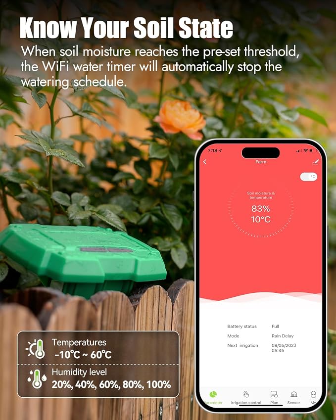 RAINPOINT WiFi Water Timer with WiFi Soil Moisture Sensor, WiFi Hose Timer for Lawn,WiFi Sprinkler Controller via APP/Voice Control,Automatic Watering System