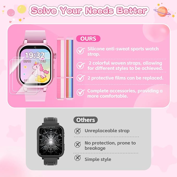 MOFGDNI Smart Watch for Girls - Kids Watch with 39 Games, Built-in Camera, Video Recorder, Alarm, Calculator, Pedometer & Various Wallpapers – Toys for Ages 4-12 Years Old Birthday
