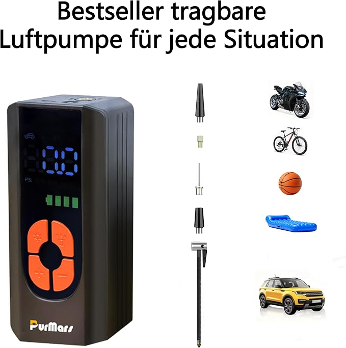 Tire Inflator Portable Air Compressor,Cordless Mini Pump,150PSI Car Tires Air Pump with Pressure Gauge,USB-C Rechargeable Electric Air Compressor for Motorcycle,Bike,Balls,LED Light,Auto Stop