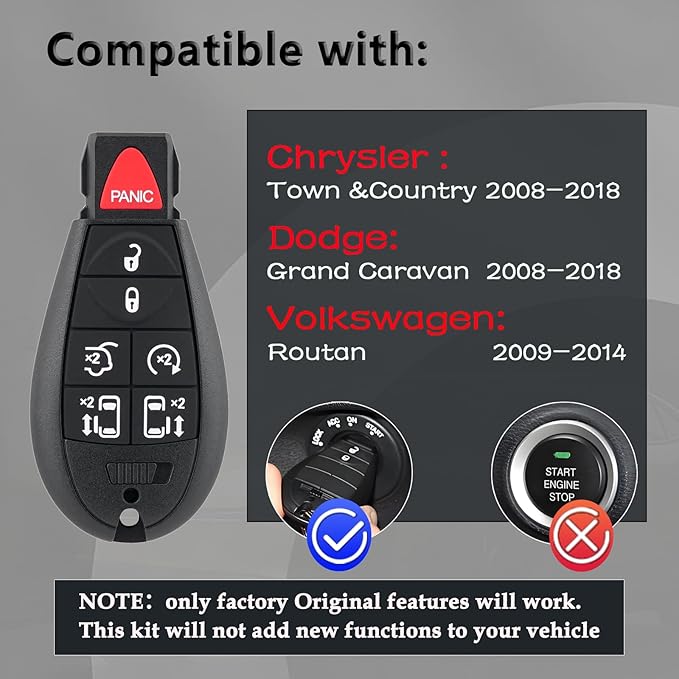 2PCS DIY Key Fob kit Replacement for 2008-2018 Dodge Grand Caravan & Chrysler Town Country 2009-2014 VW Routan Keyless Entry Remote IYZ-C01C, M3N5WY783X with Easy OBD Tool