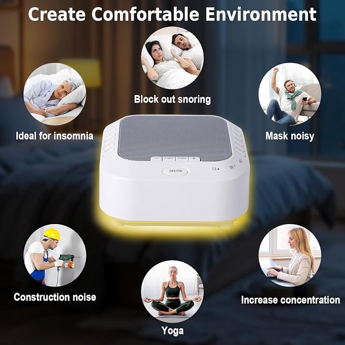 Noise Sound Machine with 28 Soothing Sounds Night Light White Noise Machine for Adults Baby Kids Sleep Machines Multi Button Quick Control Levels 3 Timers for Home Office Travel