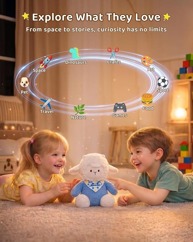 blurams Baamy AI Talking Plush Toy for Kids, Interactive Lamb Stuffed Animal with Real-Time Voice Chat, Memory & Emotional Companion, Squeeze-to-Talk, Rechargeable, Soft Gift for Boys & Girls Age 3+
