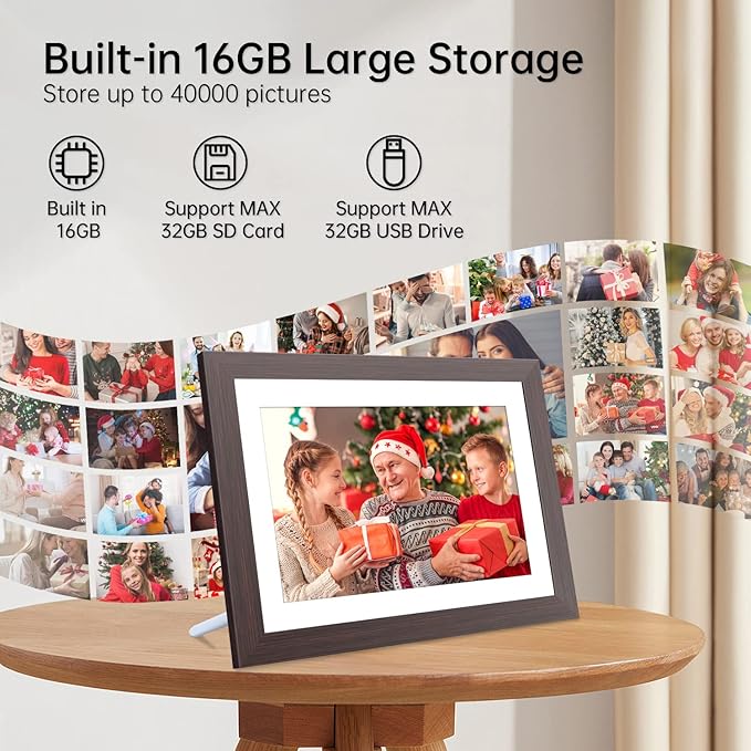 Digital Photo Frame 10.1 Inch, HAMTYSAN Smart Digital Picture Frame IPS Touch Screen, Built-in 16GB Storage, Auto-Rotate, Wood Effect, Easy Setup to Share Photos or Videos via Free App from Anywhere