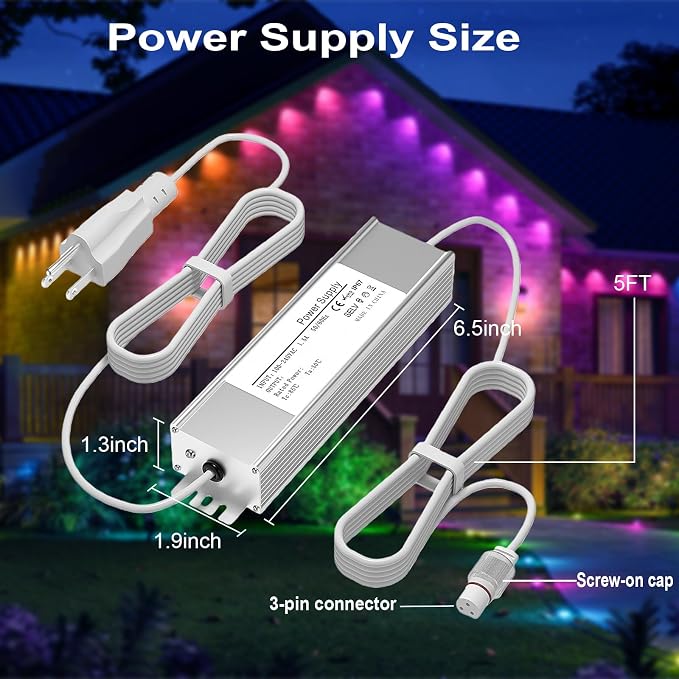 36V Waterproof Power Supply for Govee Permanent Outdoor Lights Only Compatible with Govee H705A H705B H705C Power Adapter Cord 3 Pin White(Non-Compatible Barrel connectors)