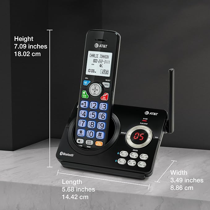AT&T DECT 6.0 Cordless Phone, 2-Handset – Smart Call Blocker, Bluetooth Connect to Cell, Caller ID Announce, Answering Machine | DL72279