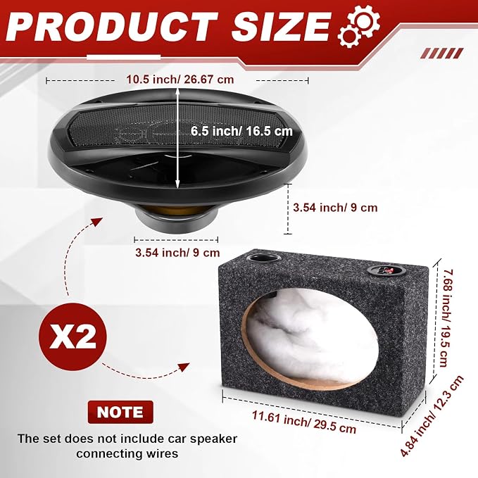 2 Pcs 2-Way Coaxial Car Audio Speakers with Speaker Box Enclosures Set 6 x 9 Inch 1000 W Max Power Constructed Car Stereo and Sound System Accessories Portable Audio Equipment for Vehicles