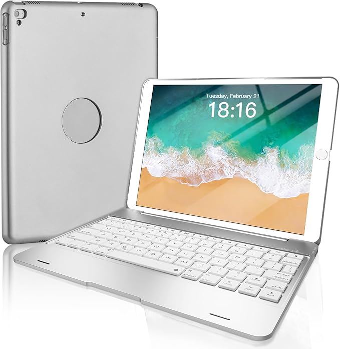 NOKBABO Keyboard for ipad 6th Generation, Compatible for ipad pro 9.7 inch,for ipad 5th Gen, for ipad Air 2 & 1 Keyboard, 130°Smart Folio Hard Back Cover, Ultra Slim, Auto Wake/Sleep - Silver