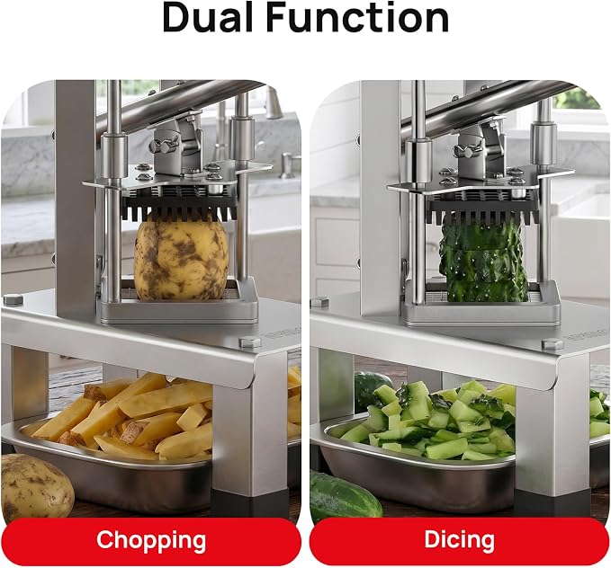French Fry Cutterr,Professional Potato Cutter Slicer with 3/8", 1/2", 1/4" Stainless Steel Blades Stainless Steel Vegetable Chopper for Potato,Carrot,Cucumber,Onion,Home Use