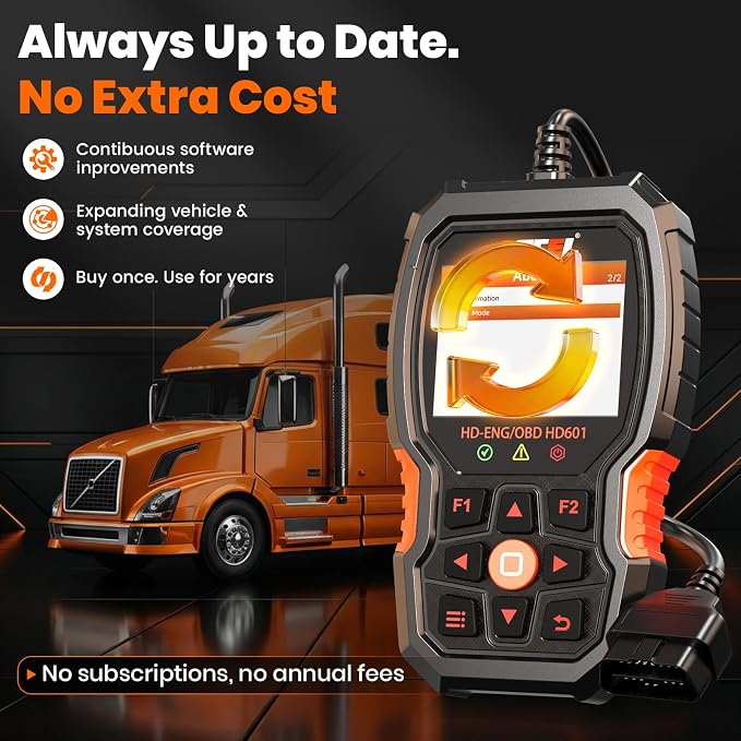 ANCEL Heavy Duty Truck Scanner HD601 All System Diesel Diagnostic Scan Tool fits for Cummins, Detroit, Freightliner, International, Paccar, Check Engine for Truck & Car 2 in 1 Code Reader
