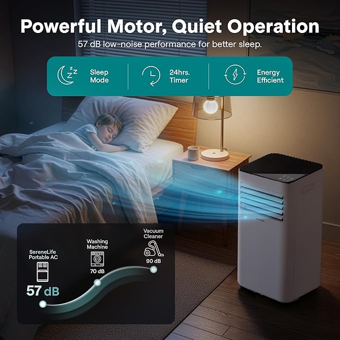 SereneLife Portable Air Conditioner 8000 BTU | 3-in-1 Cooling, Fan and Dehumidifier | 24-H Timer with up to 350 sq ft Coverage | AC Unit for Bedroom, Home & Office | Includes Window Kit & Remote
