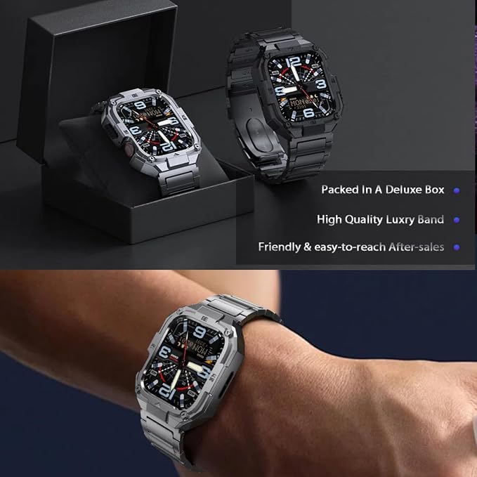 Stainless Steel Case with Band Compatiable for Apple Watch Band 44mm -Rugged Metal iWatch Bumper Cover and Strap for Men iWatch Bands Series 6 5 4,Black