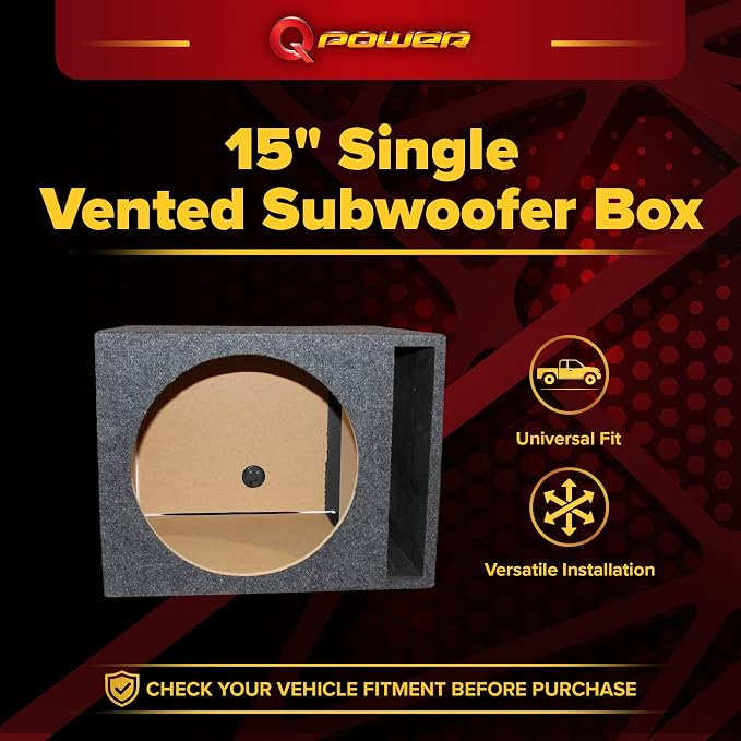 QPower 15 Inch Single Vented Subwoofer Enclosure Box for Car Audio System