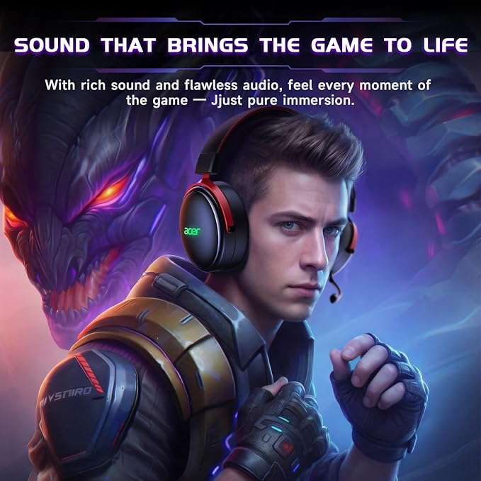 Acer 2.4GHz Wireless Gaming Headsets for PS5, PS4, PC, Switch, Tri-Mode Bluetooth Gaming Headset with Mic, Stereo Sound, 40+Hr Battery, 50mm Drivers - Black