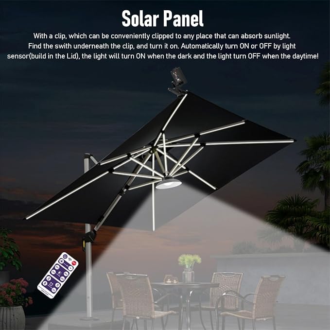 Upgrade Umbrella Solar Lights 12 Hours Working Party Patio, LED Outdoor Solar Lights for Patio,Remote Control (White Light)