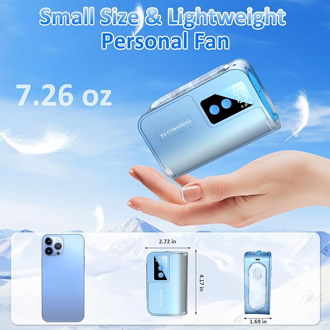 Handheld Fan Ice Cooling, 100 Stepless Speed Sports Cooling Fan with Digital Display, Adjustable Air Outlets, Neck Strap, 20000RPM Portable Turbo Fan for Outdoor Travel Home.