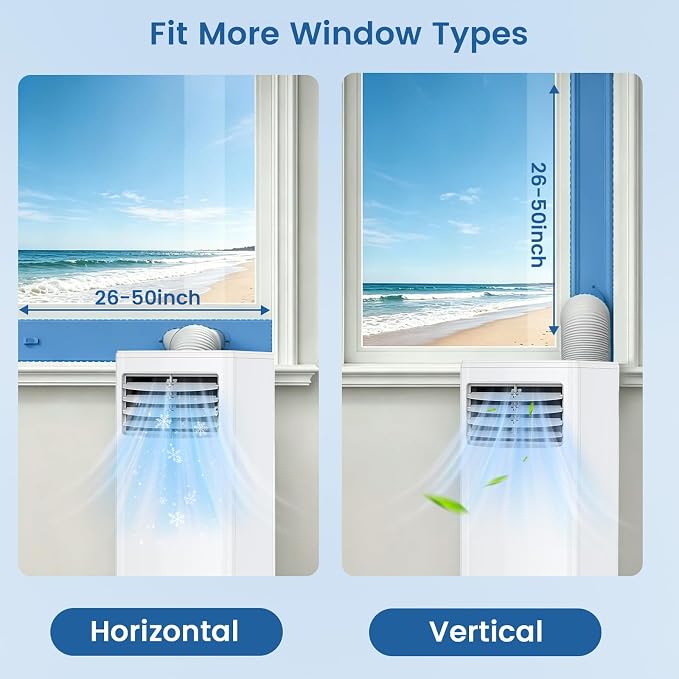 Electactic 8000 BTU Portable AC, 3-in-1 Air Conditioner with Dehumidifier & Cooling Fan, Remote Control, LED Display, Sleep Mode, Quiet, 24H Timer, 360° Casters & Window Kit, for Room Office Apartment